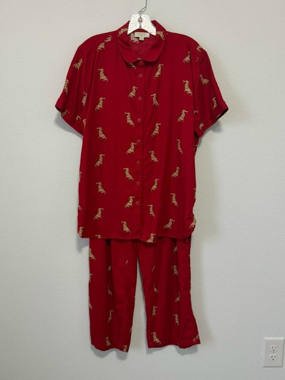 LOFT Short Sleeve Button Front Flannel Christmas Holiday 🎄 Pajamas Set Size L.